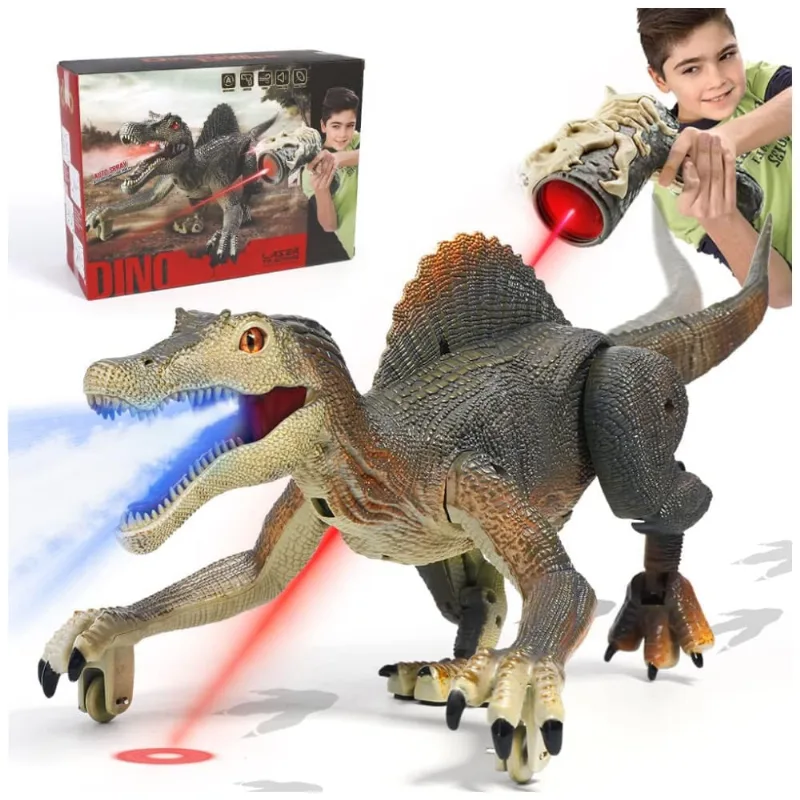 Brinquedo Dinossauro Spinosaurus que Anda e Rugi de Controle Remoto com Névoa de Spray, Luz e Balança a Cabeça para Crianças Acima de 3 Anos, FRUSE
