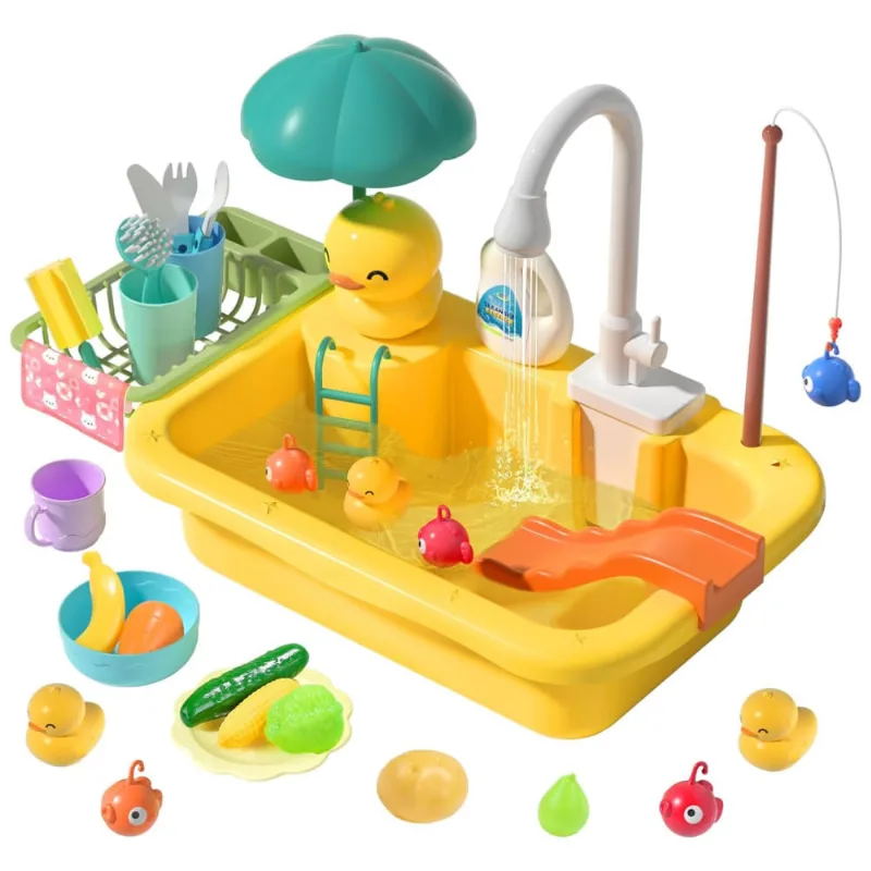 Pia de Brinquedo com Água Corrente, Utensílios de Cozinha e Brinquedos, CUTE STONE, Amarela