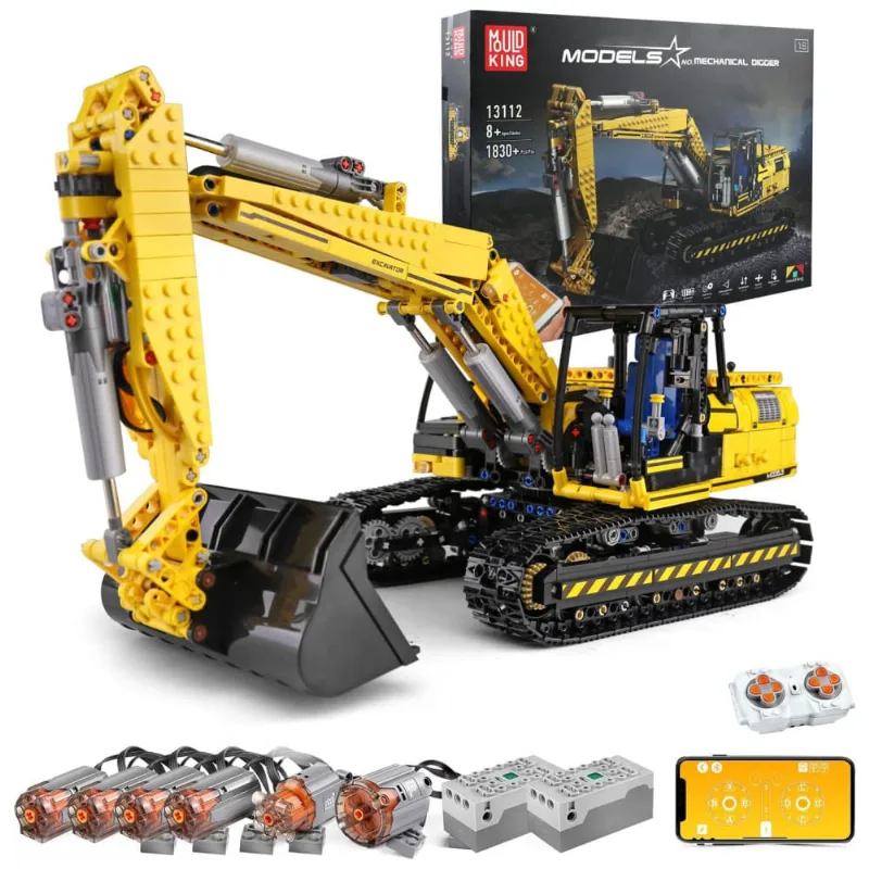Kit de Construção Escavadeira com 1830 Peças para Crianças, Mould King, Amarela