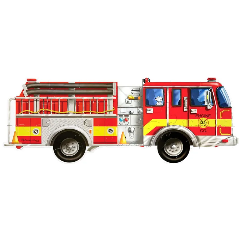Quebra Cabeça Infantil de Chão, Tema Caminhão de Bombeiros com 24 Peças para Crianças Acima de 3 Anos, Melissa Doug, Vermelho