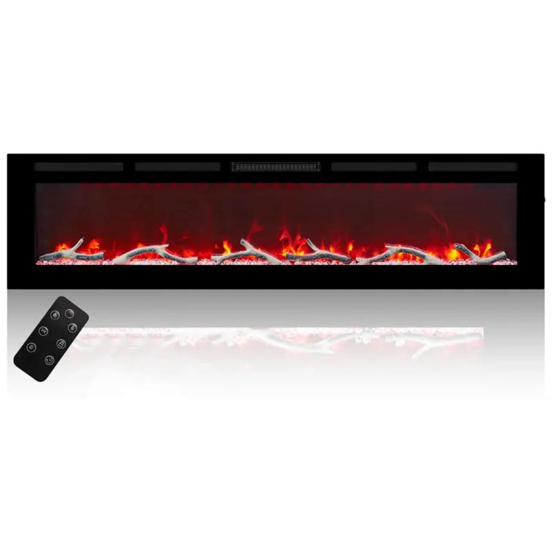 Lareira Elétrica De Embutir Ultrafina A45x182l Cm Com Controle Remoto, Baixo Ruído E 6 Opções De Chamas, 110v 1500w, Mondawe, Preta
