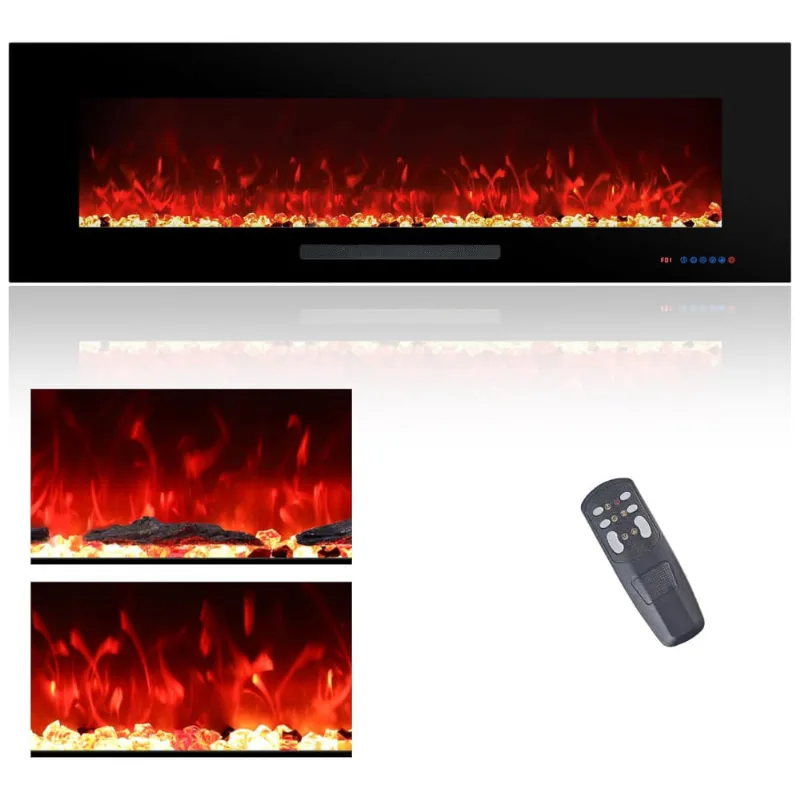 Lareira Elétrica De Embutir A46x182l Cm Com Controle Remoto, 13 Cores De Chamas, 5 Brilhos, E Temporizador , 110v 1500w, Oxhark Flame, Preta