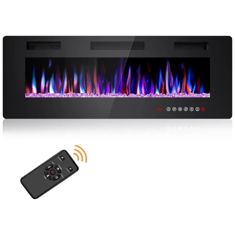 Lareira Elétrica De Embutir A45x127l Cm Com Chamas Ajustáveis, Temporizador, Controle Remoto E Digital, 110v 1500w, Joy Pebble, Preta