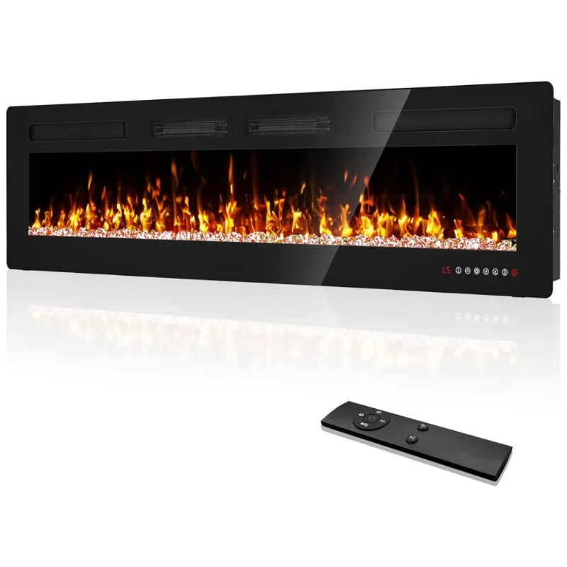 Lareira Elétrica De Embutir A45x182l Cm Com Controle Remoto E Digital, 110v 1500w, Eueiriup, Preta