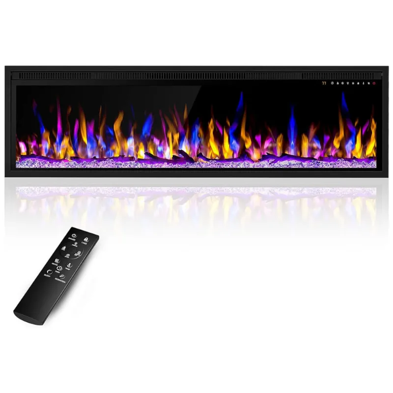 Lareira Elétrica De Embutir A40x127l Cm Com Controle Remoto, 13 Cores De Chamas E 5 Brilhos, 110v 1500w, Alpaca, Preta