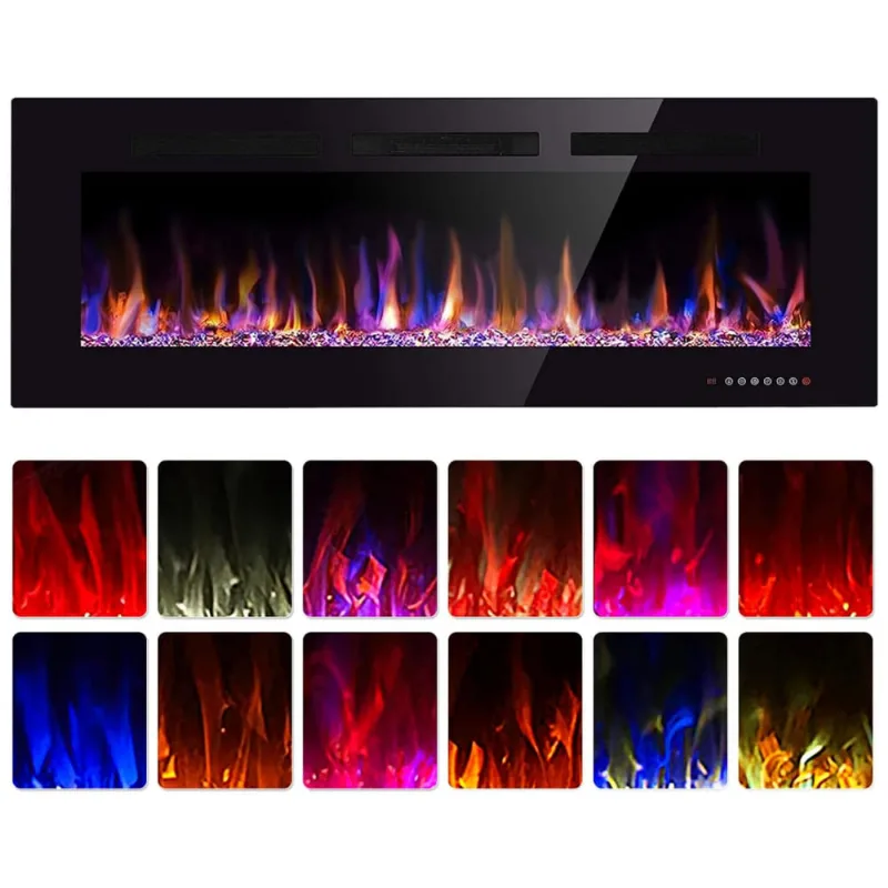 Lareira Elétrica De Embutir A45x152l Cm Com Controle De Temperatura, Chamas