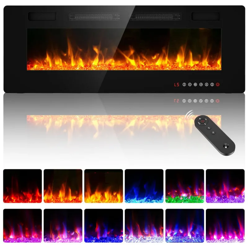 Lareira Elétrica De Embutir Ultrafina A45x127l Cm Com Temporizador, Controle Remoto E Digital, 110v 1500w, Breezeheat, Preta