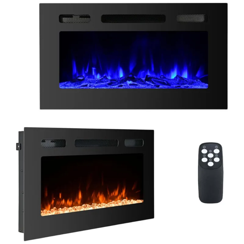 Lareira Elétrica De Embutir A43x76l Cm Com Temporizador, Controle Remoto E Digital, 110v 1500w, Eueiriup, Preta