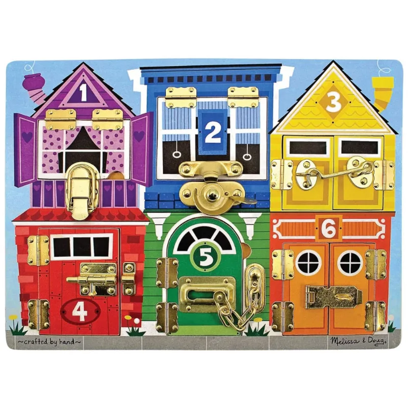 Quadro de Atividades Sensoriais com Portas e Fechaduras de Madeira, Desenvolva Habilidades Motoras e Cognitivas de Forma Divertida, Melissa & Doug