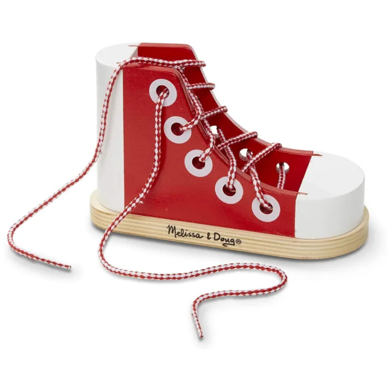 Tênis Deluxe Infantil de Madeira com Cadarço para Aprender a Amarrar na Pratica, Melissa & Doug, Vermelho