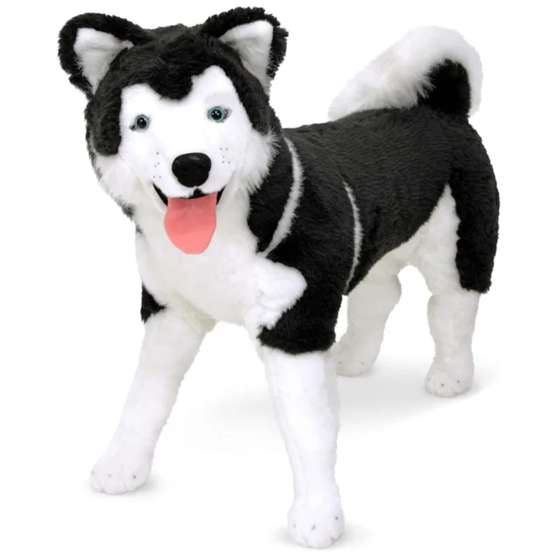 Pelúcia Cão Husky Siberian 60 cm de Altura com Design Realista para Crianças Acima de 3 Anos, Melissa & Doug, Preto e Branco