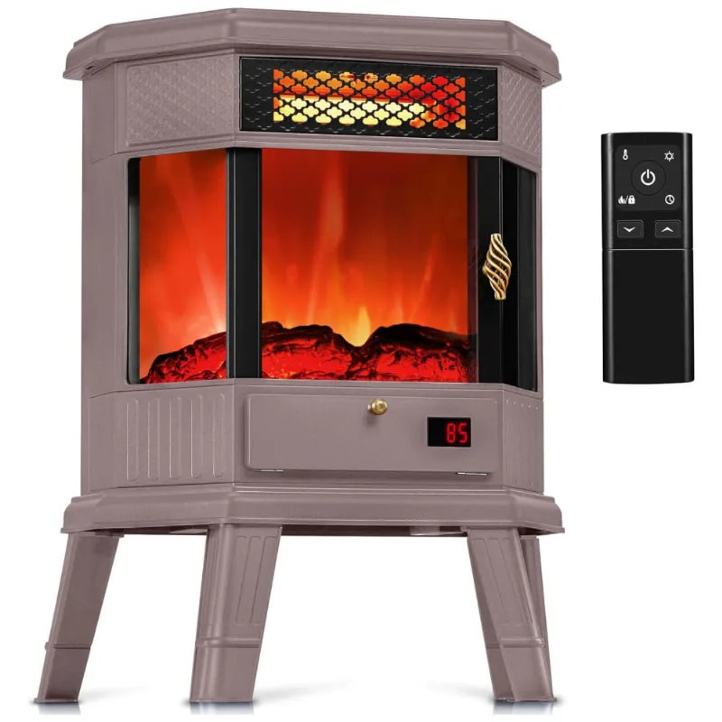Lareira Elétrica Portátil Autônoma Com Efeito De Chamas 3d, Controle Remoto E Temporizador, 110v 1500w, Realsmart, Marrom