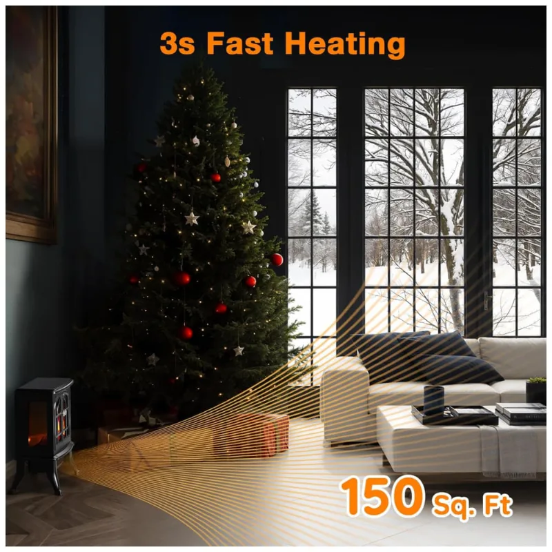 Lareira Elétrica Portátil Infravermelha Com Aquecimento Rápido 3s, 2 Modos E Efeito Realista De Chamas 3d, 110v 1500w, Airchoice, Preta
