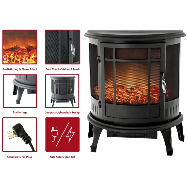 Lareira Elétrica Portátil Com Controle Remoto E Temporizador, 110v 1500w, Flame Shade, Preta