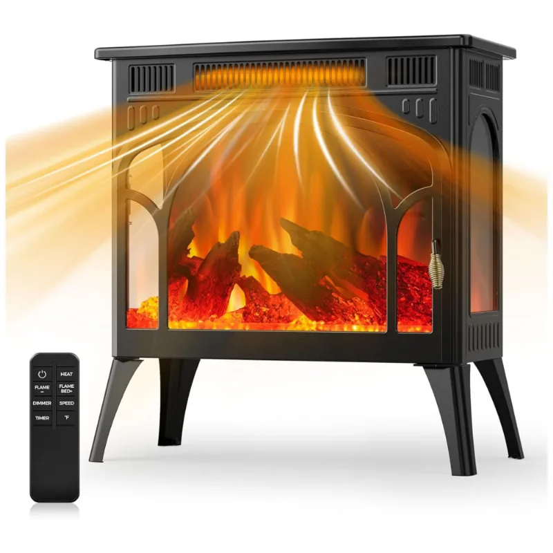 Lareira Elétrica Portátil Com Chama Realista, Controle Remoto E Temporizador, 110v 1500w, Cowsar, Preta