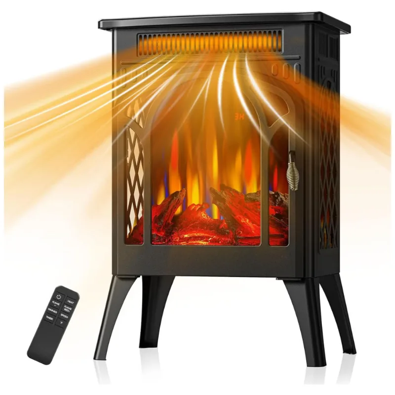 Lareira Elétrica Portátil Infravermelho Com Chama Realista 3d, Controle Remoto E Temporizador, 110v 1500w, Cowsar, Preta