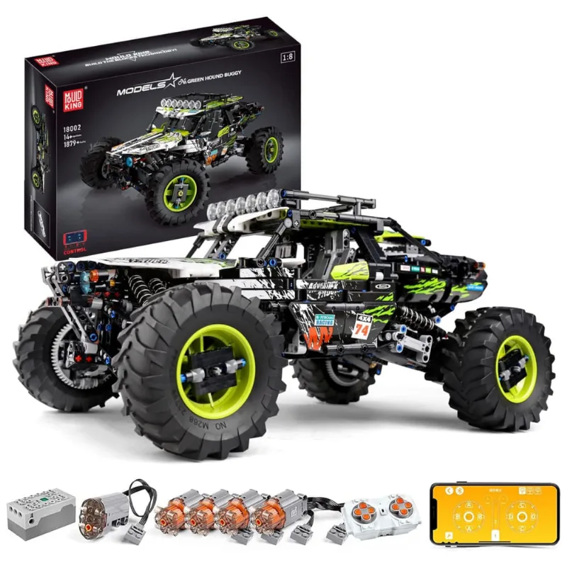 Kit de Construção Carro Off Road 4x4 com Controle Remoto, 1879 Peças, Mould King 18002, Preto