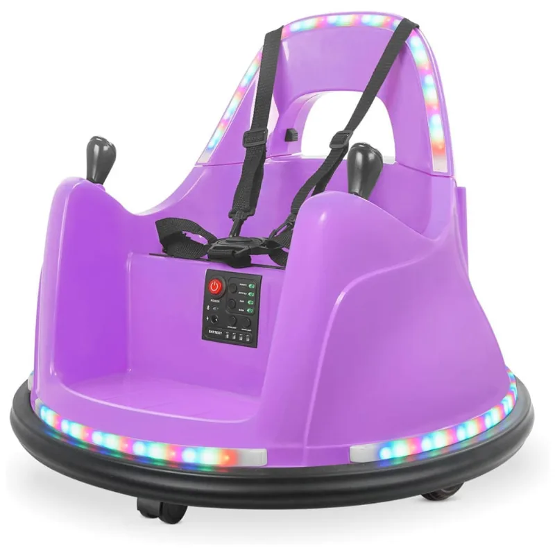 Carro Elétrico Infantil Bate Bate com 2 Velocidades, Controle Remoto e APP, Luzes LED, Bluetooth, Giro de 360 ??° e Adesivo, 12V, Kidzone, Roxo