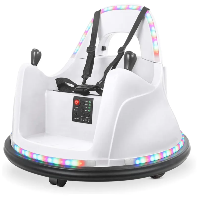 Carro Elétrico Infantil Bate Bate com 2 Velocidades, Controle Remoto e APP, Luzes LED, Bluetooth, Giro de 360 ??° e Adesivo, 12V, Kidzone, Branca