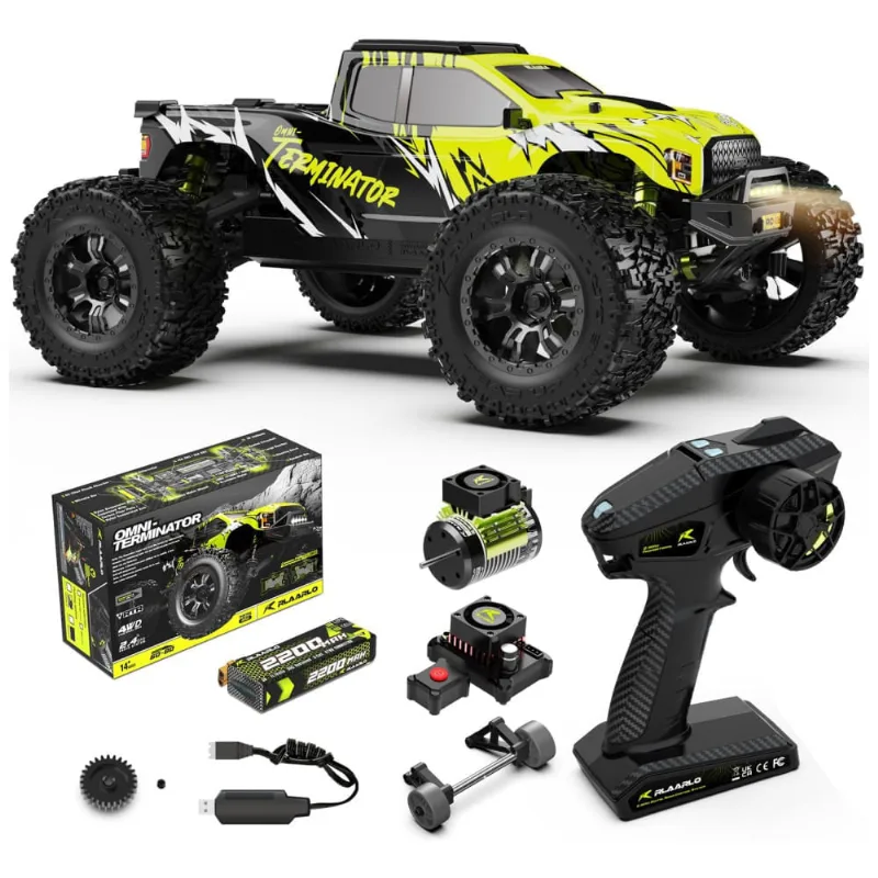 Carro de Controle Remoto Off-Road, Escala 1:10 com Velocidade de 80 km/h, Alcance 150 Metros e à Prova D'água, AMORIL RZ001G-A, Preto e Verde