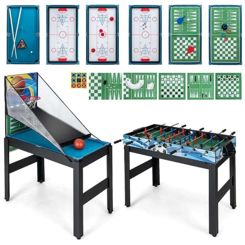 Mesa De Jogos 14 Em 1 Para Diversão Em Casa Com Pebolim, Hóquei, Basquete, Pingue-pongue, Sinuca, Xadrez, Boliche, Damas E Shuffleboard, Giantex,