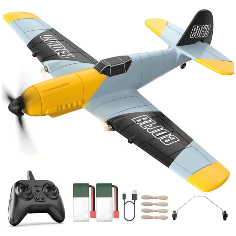 Avião de Controle Remoto de 3 Canais com Estabilizador Giroscópio de 6 Eixos, 2 Métodos de Decolagem e Acessórios, DEERC BF-109, Colorido