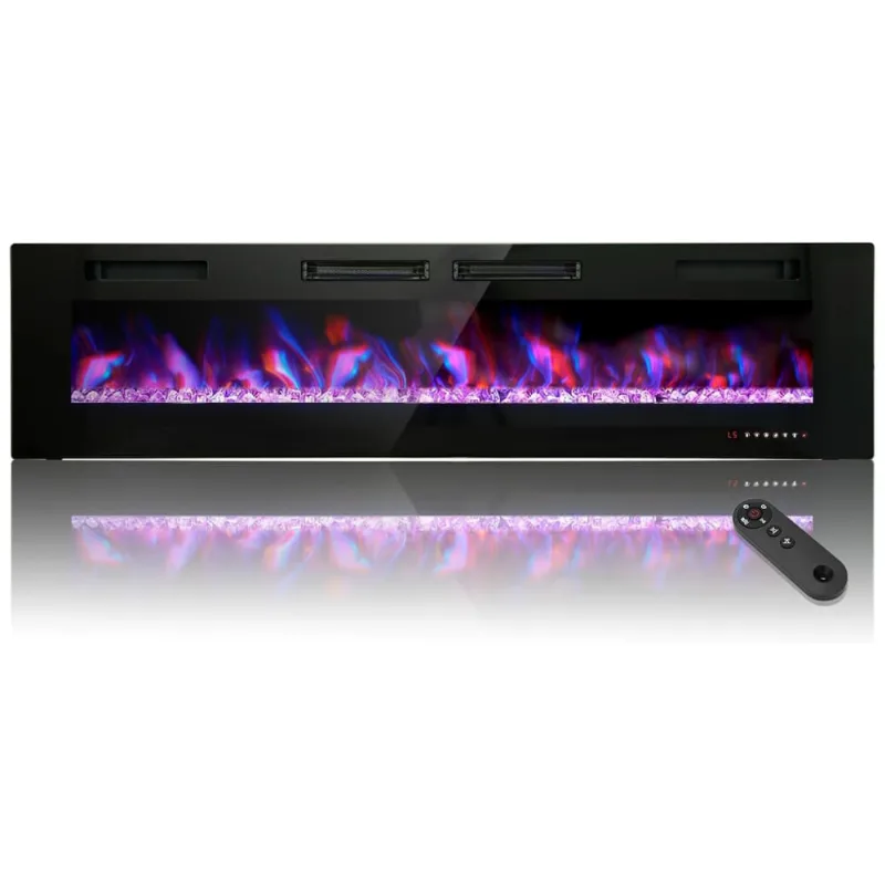 Lareira Elétrica De Embutir A46x182l Cm Com Temporizador, Controle Remoto, Baixo Ruído, Cor E Velocidade De Chama Ajustáveis, 110v 1500w, Phi Villa,