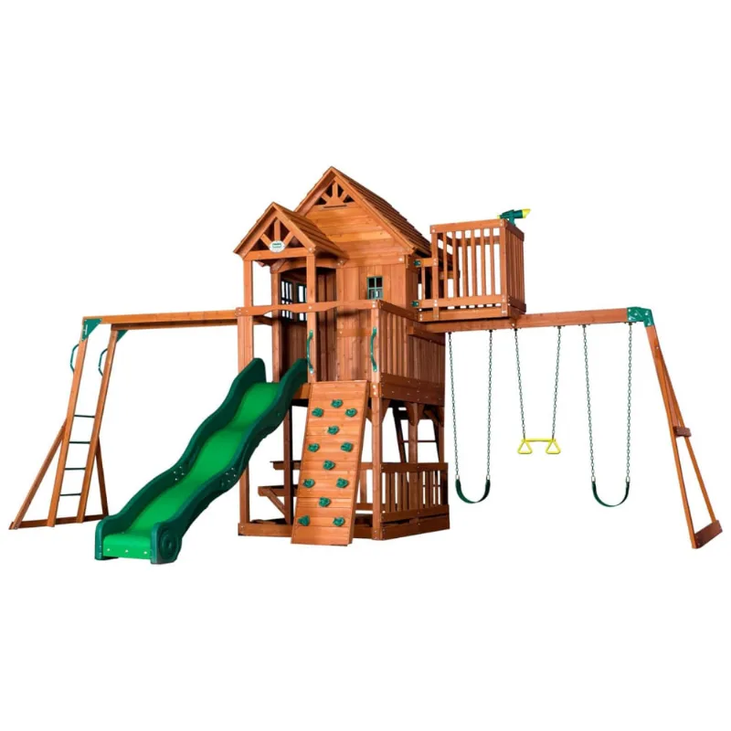 Playground Infantil De Madeira Com Caixa De Areia, Mesa De Piquenique, Escorregador, Barras De Macaco, Balanços E Escalador, Backyard Discovery,