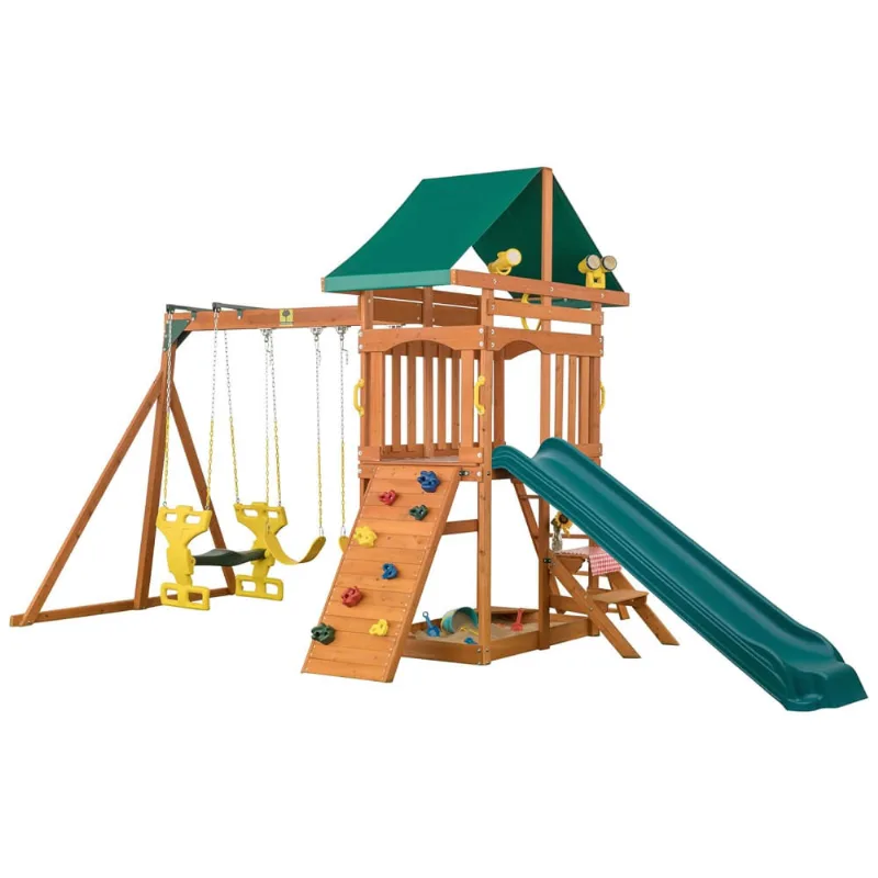 Playground Infantil Com Planador Para 2 Pessoas, 2 Balanços De Cinto, Escorregador, Binóculos, Volante Do Capitão E Telescópio, Creative Cedar