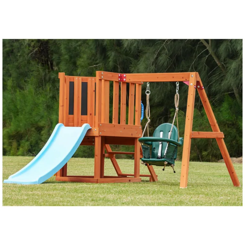 Playground Infantil De Madeira Cedro Com Mesa Ao Ar Livre, Escorregador, Balanço Para Bebês E Parede De Escalada, Dolphin Playground T, Marrom