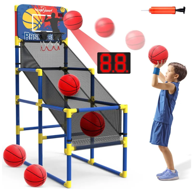 Jogo De Basquete Arcade Infantil Com 4 Bolas, Placar Eletrônico E Sons De Torcida Para Ambientes Internos E Externos, Eaglestone, Azul Escuro