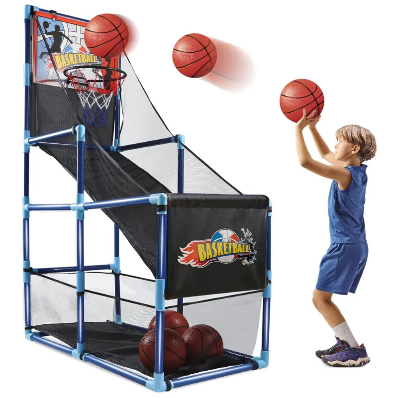 Jogo De Basquete Arcade Infantil Com 4 Bolas E Bomba De Ar Para Ambientes Internos E Externos, Ochido, Azul E Preta
