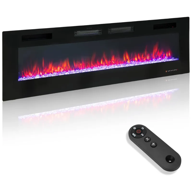 Lareira Elétrica De Embutir A45x182l Cm Com Controle Remoto Ou Tela Sensível Ao Toque, Temporizador E Baixo Ruído, 110v 1500w, Green Party, Preta