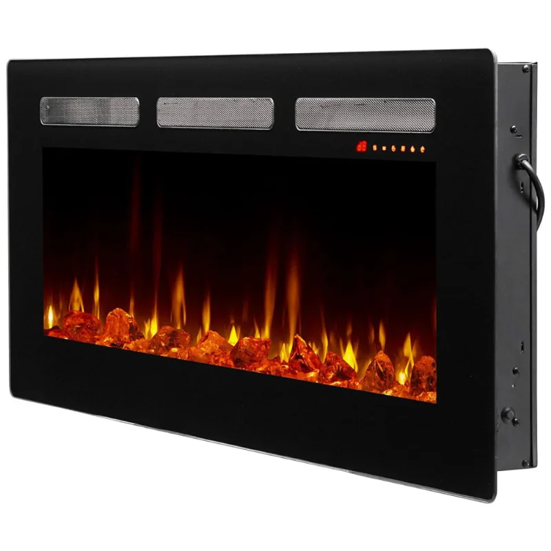 Lareira Elétrica De Embutir A49x121l Cm Com Controle Remoto, Chamas Realistas E Cama De Brasa Ajustável, 110v 1400w, Dimplex, Preta