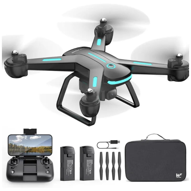 Drone Fpv 1080p Hd Com Câmera Para Crianças E Iniciantes, Quadcopter Rc Com Altitude Hold, 360 Flips, Modo Headless E 2 Baterias, Wefone, Preto