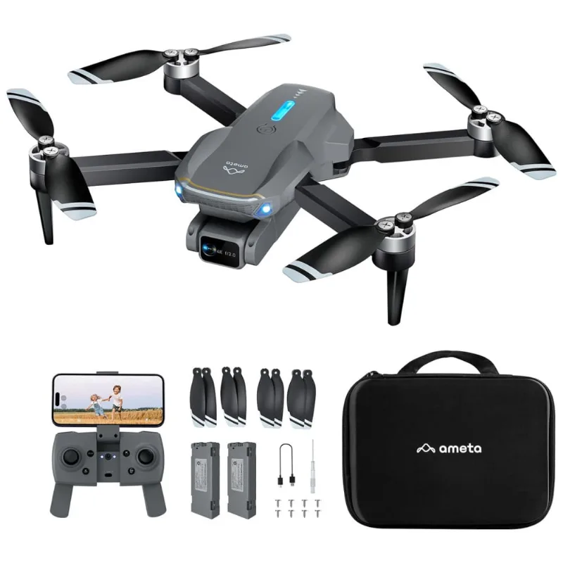 Drone Com Câmera 4k Uhd Para Adultos, S20 Lite Brushless Motor Fpv Rc Dobrável, 36 Minutos De Voo, Altitude Hold E Giros De 360°, Ameta, Cinza