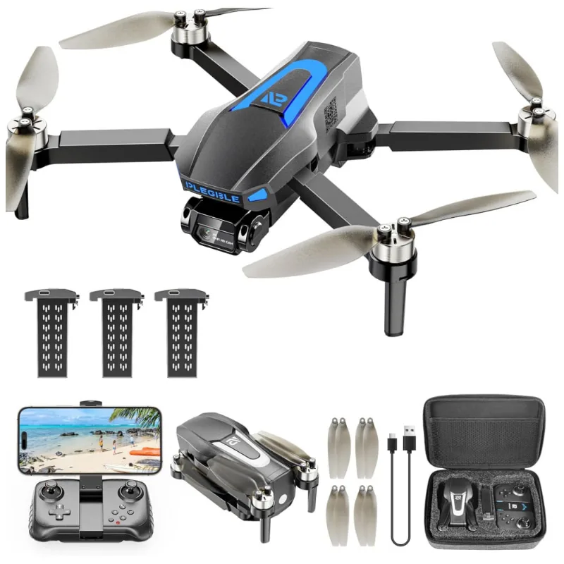 Drone Com Câmera 4k Para Adultos, Motor Sem Escova Para Crianças Iniciantes, Quadricóptero Rc Dobrável Fpv Com 3 Baterias, Plegble, Cinza