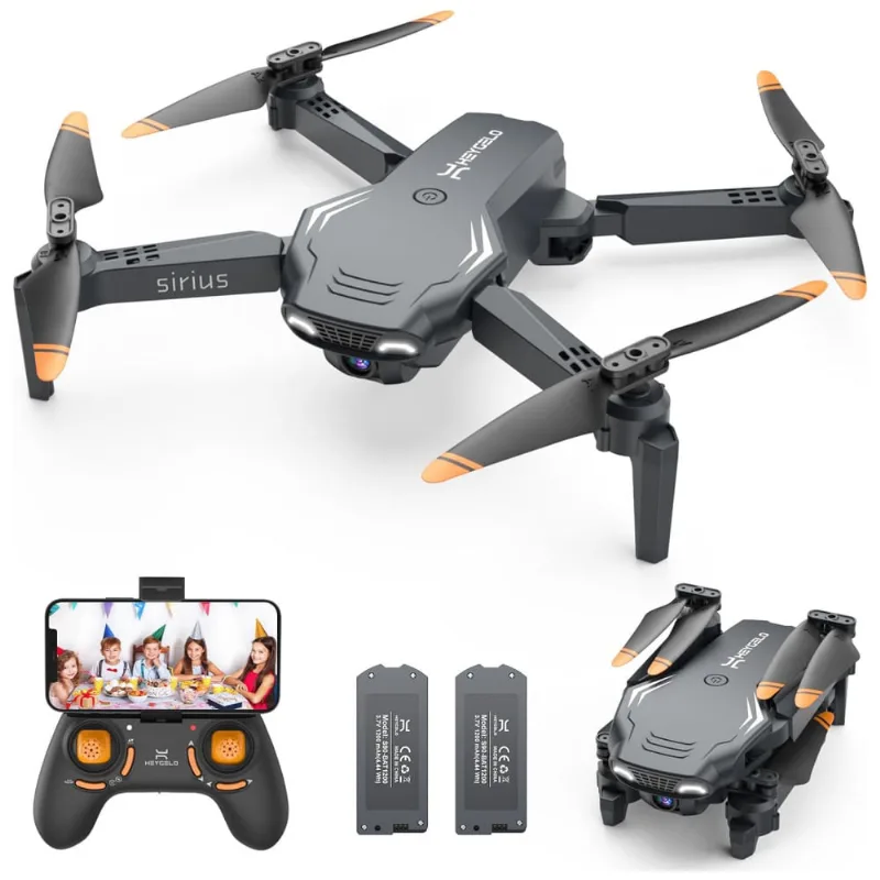 Drone Para Crianças Com Câmera Hd 1080p Fpv Para Iniciantes, Rc Dobrável, Manter Altitude, Selfie Por Gestos, 2 Baterias, Heygelo, Preto