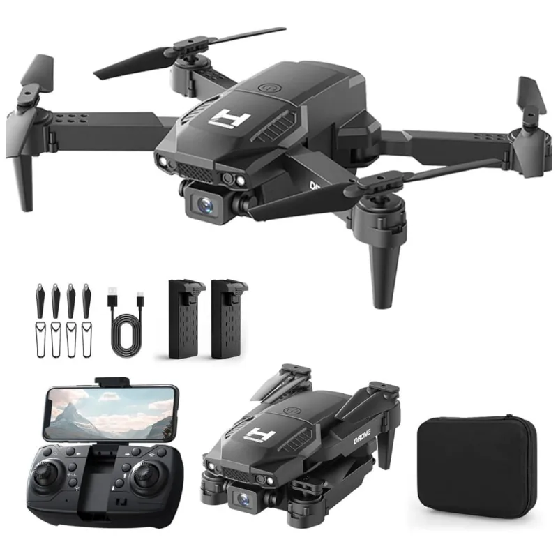 Mini Drone Com Câmera 1080p Wifi Fpv Para Adultos E Crianças, Dobrável, 2 Baterias, Decolagem E Aterrissagem Com Um Clique, Beiyoqsz, Preto