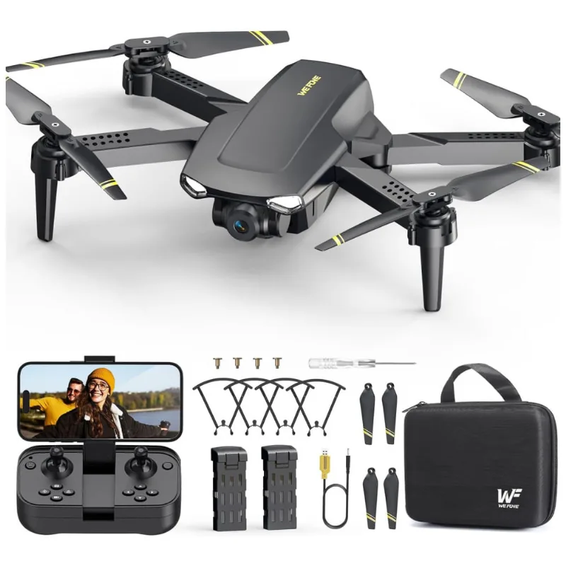 Drone Com Câmera 1080p Para Crianças E Adultos, Quadricóptero Rc Dobrável Para Iniciantes, 360° Giro, 22 Minutos De Voo, Wefone, Preto