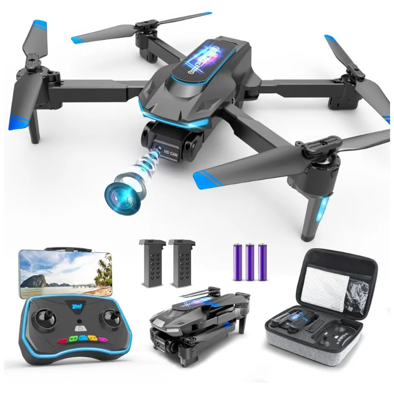 Mini Drone Com Câmera Fpv Hd 1080p, Dobrável, Estojo De Transporte, 2 Baterias, Flips 3d E Partida Com Uma Tecla, Dwi Dowellin, Preto