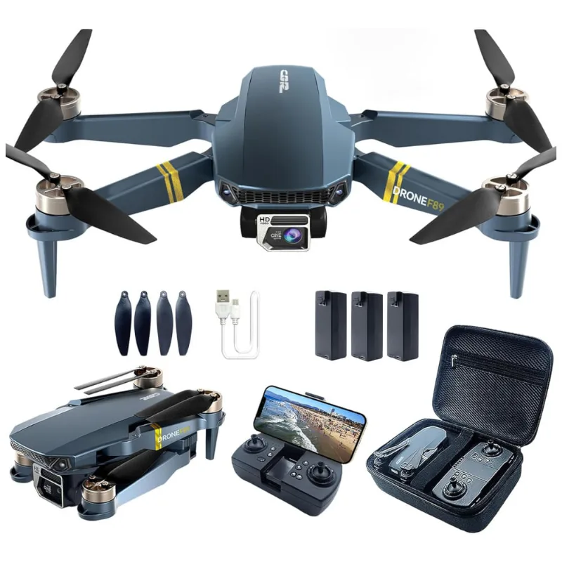 Drone Dobrável Com Câmera 4k Para Iniciantes, Voo De 60 Minutos, Wifi Fpv, Motor Sem Escova, Pairar Automático E 3 Baterias, Chubory, Azul