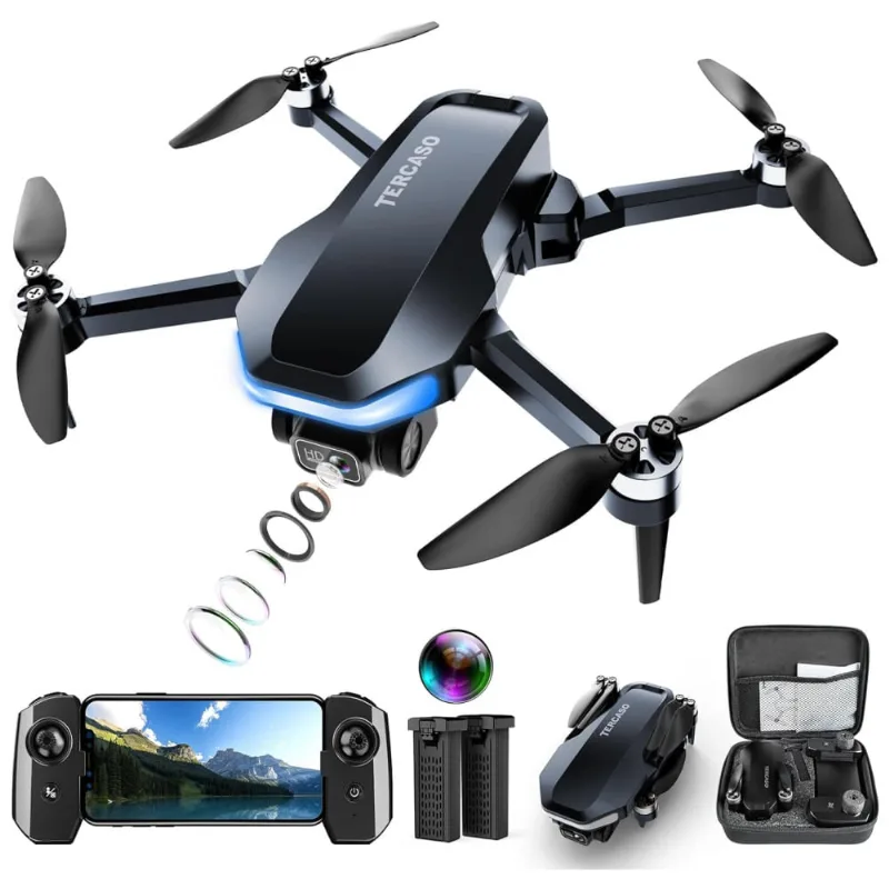 Drone Com Câmera 2k Hd Para Adultos, Fpv Vídeo Ao Vivo, Quadricóptero Dobrável, Motor Sem Escova E Controle De Gravidade, Tercaso, Preto