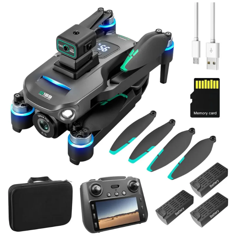 Drone Profissional 4k Com Gps, Controle Remoto Com Tela, Prevenção De Obstáculos, Motor Sem Escova, Transmissão 5g E 3 Baterias, Mcokoe, Preto