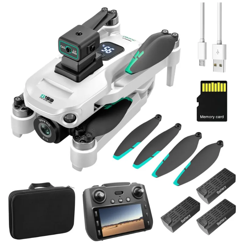 Drone Profissional 4k Com Gps, Controle Remoto Com Tela, Prevenção De Obstáculos, Motor Sem Escova, Transmissão 5g E 3 Baterias, Mcokoe, Branco