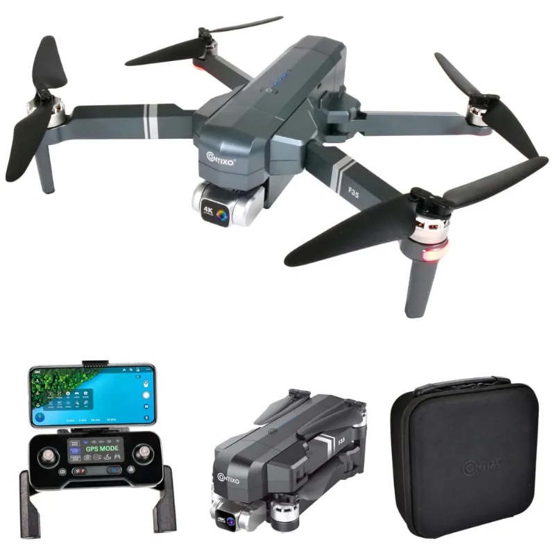 Drone Gps Contixo F35 4k Uhd, Gimbal 2 Eixos, 5g Wifi, Fpv, Motor Sem Escova, Estojo E Cartão Sd 64gb, Contixo, Preto