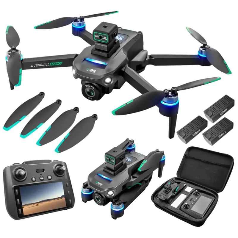 Drone 4k Gps Uhd Para Adultos, Controle Remoto 5g Com Tela, Retorno De Uma Tecla, Câmera Dupla E Prevenção De Obstáculos, Jardhom, Preto