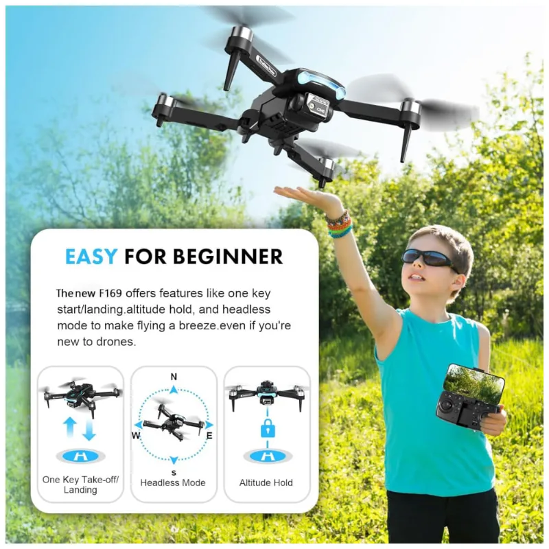 Drone 1080p Hd Com Câmera Dupla, Prevenção De Obstáculos, 50 Min De Voo, Dobrável E Motor Sem Escova Para Iniciantes, Techwonderz, Preto