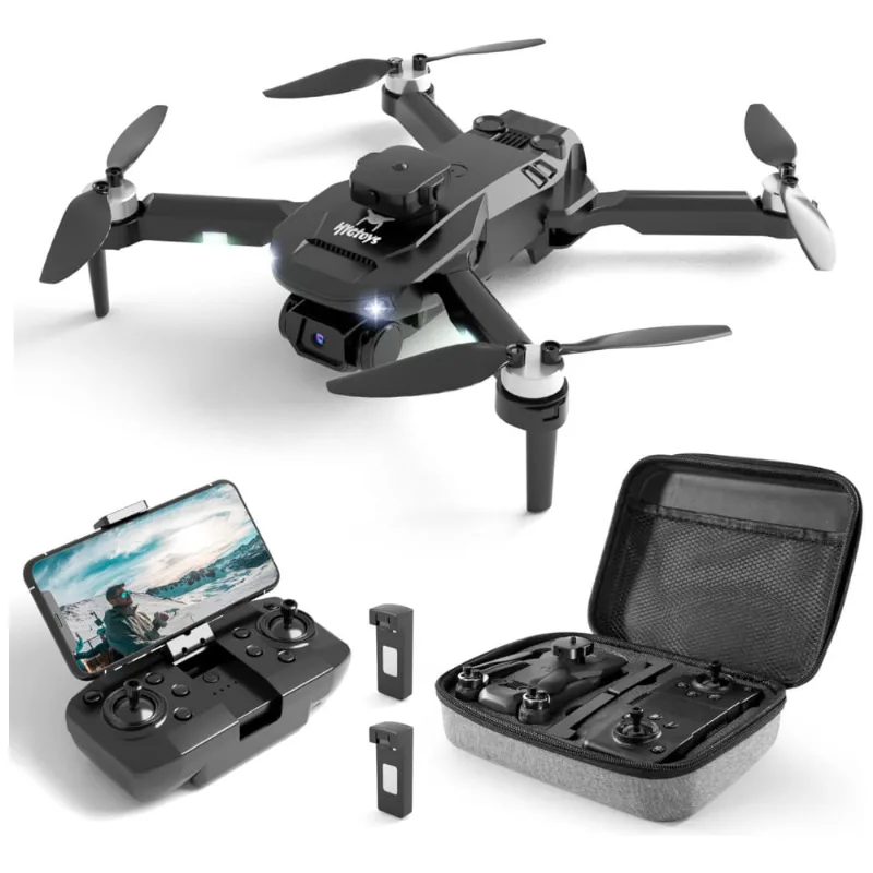 Drone 1080p Hd Para Adultos Com Câmera, Fpv Dobrável, Flips 3d, 2 Baterias, Controle Remoto, Altitude Hold E Estojo De Transporte, Hyg, Preto