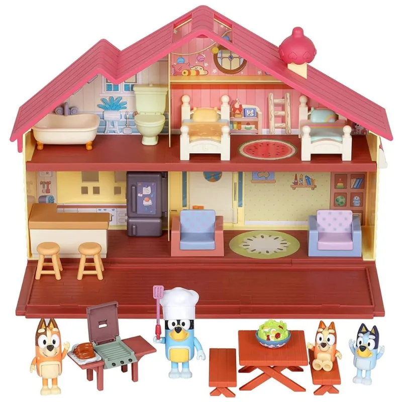 Conjunto Mega Bluey, Com Casa da Família, Conjunto de Churrasco e 4 Figuras, Perfeito Para Recriar as Aventuras da Adorável Bluey e Sua Família 110v